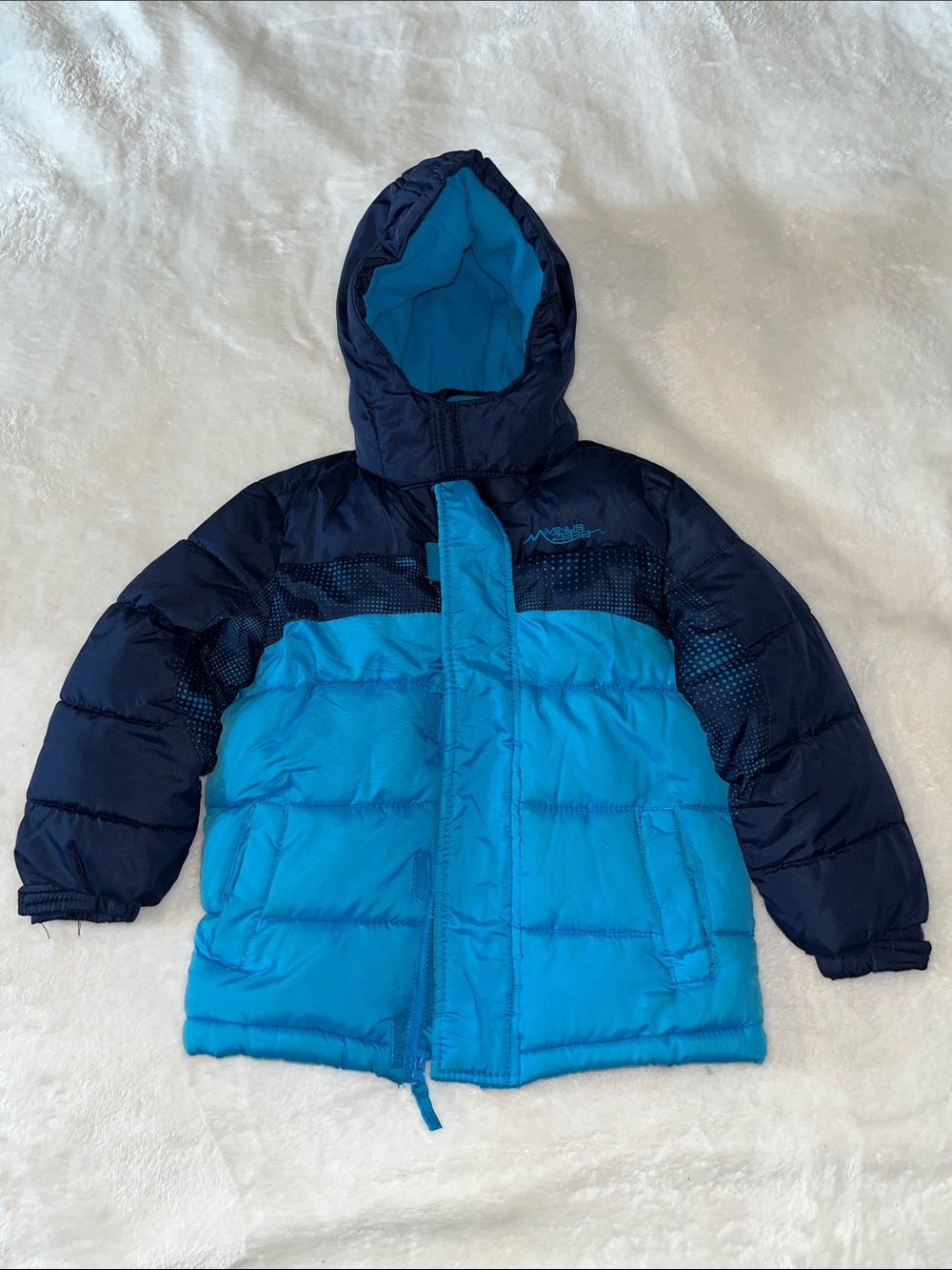 Minus Zero Children's Two-Tone Navy & Bright Blue Puffer Jacket with Hood EUC